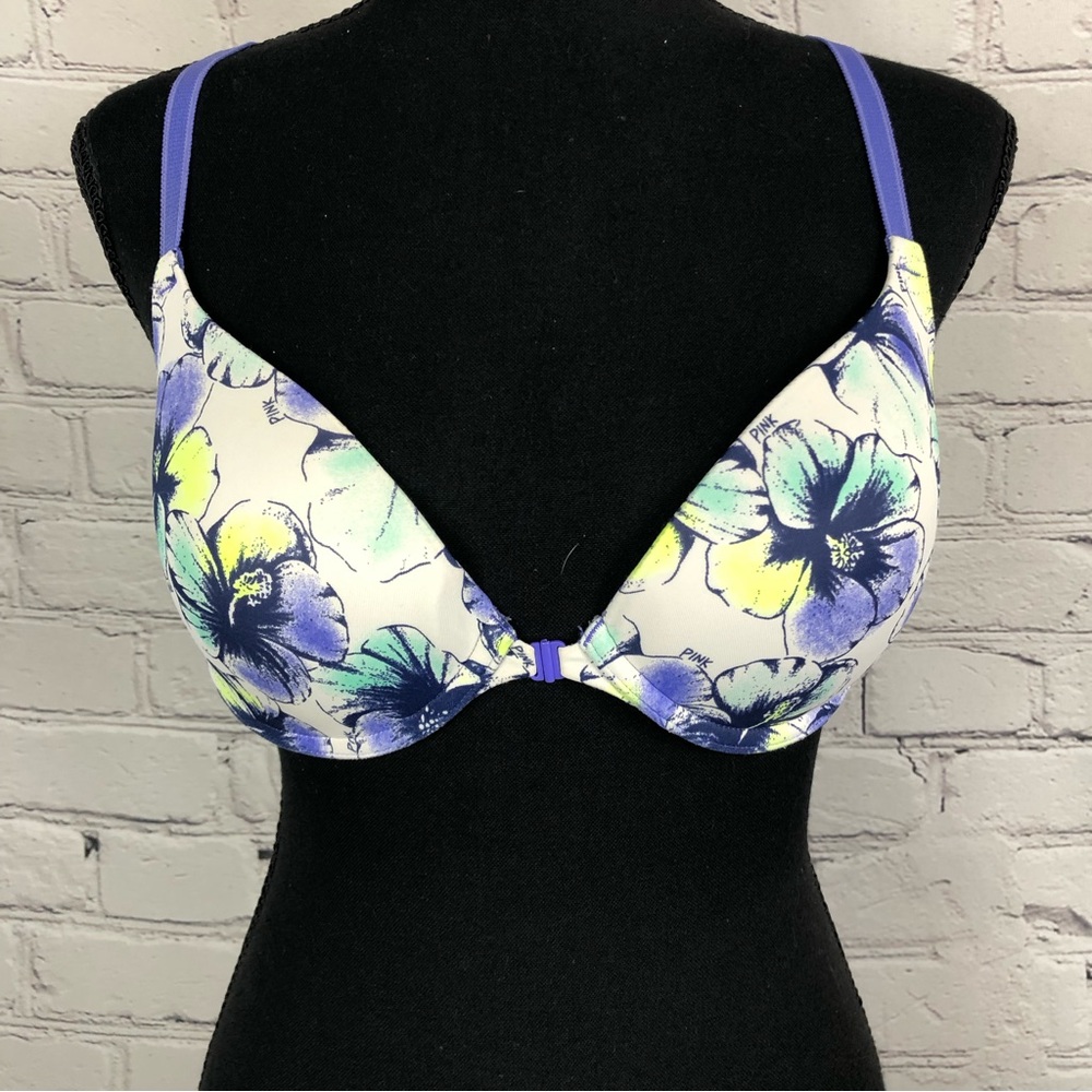 PINK VICTORIA SECRET FLORAL PUSH-UP BRA  WITH ADJUSTABLE BACK. SIZE(34B)